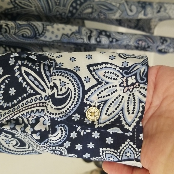 Tommy Hilfiger Blue Paisley  Tie Waist Lush Life Polished Button Down Sh… - Picture 5 of 11